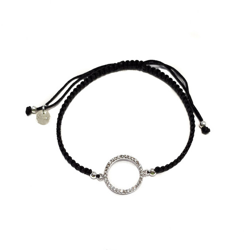 SANTO STERLING SILVER CUBIC ZIRCONIA CIRCLE CORD BRACELET BLACK