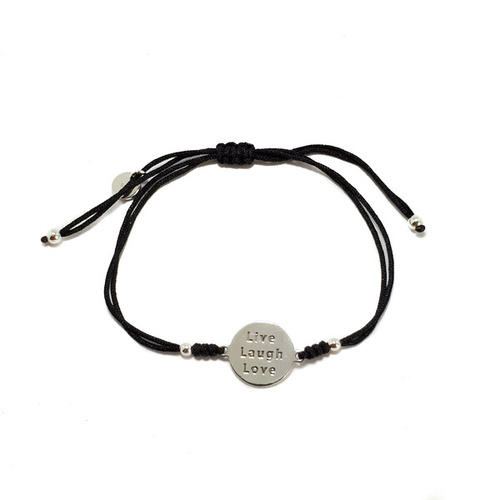 SANTO STERLING SILVER LIVE, LAUGH, LOVE CORD BRACELET BLACK