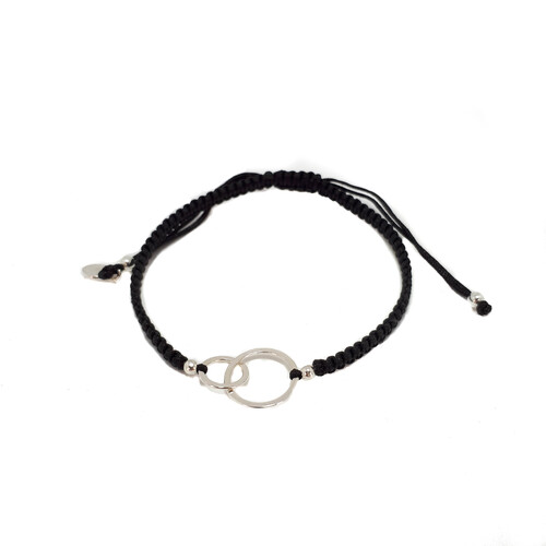 SANTO STERLING SILVER TWO CIRCLE CORD BRACELET BLACK