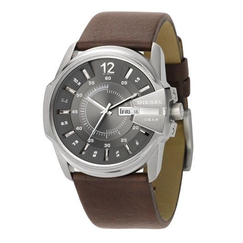 DIESEL S/STEEL GENTS BROWN LEATHER 100M W/R WATCH