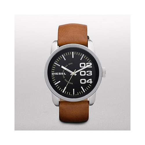 DIESEL DOUBLE DOWN TAN LEATHER S/STEEL