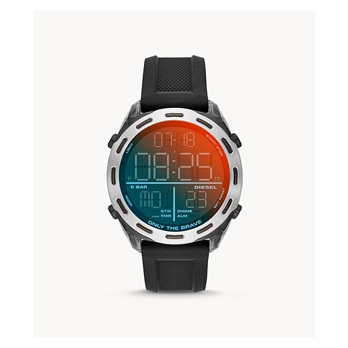 DIESEL DIGITAL BLACK SILICONE IRIDESCENT CRUSHER WATCH