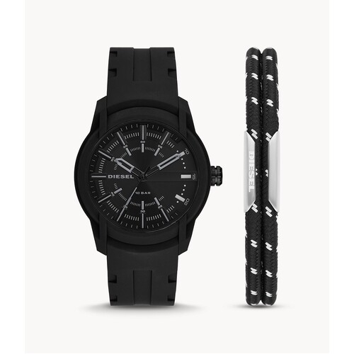 DIESEL ARMBAR BLACK SILICONE WATCH AND BRACELET SET