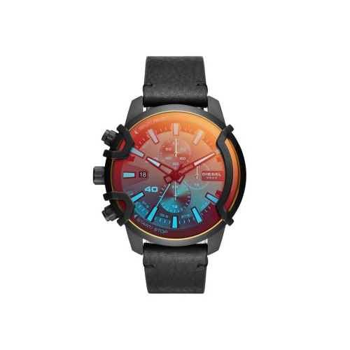 DIESEL GRIFFED BLACK LEATHER WATCH