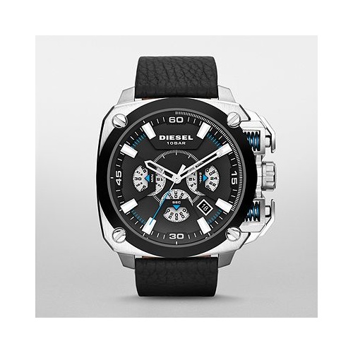 DIESEL BAMF BLACK LEATHER S/STEEL CHRONO