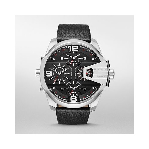 DIESEL UBER CHIEF S/STEEL AND BLACK LEATHER WATCH