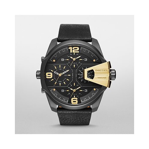 DIESEL UBER CHIEF BLACK METAL AND BLACK LEATHER WATCH