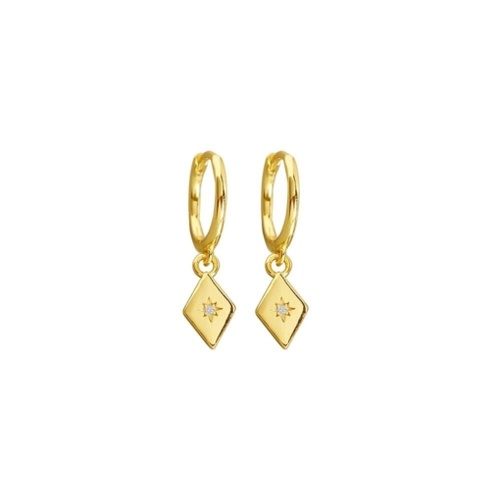 Indulge Yellow GoldSterling silver half hoop earrings with diamond shape charm and CZ detail