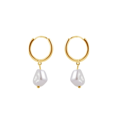 Indulge Yellow Gold Plated Sterling silver huggie earrings with pearl