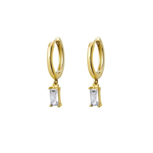 Indulge Yellow Gold Sterling silver white CZ baguette hoop earrings