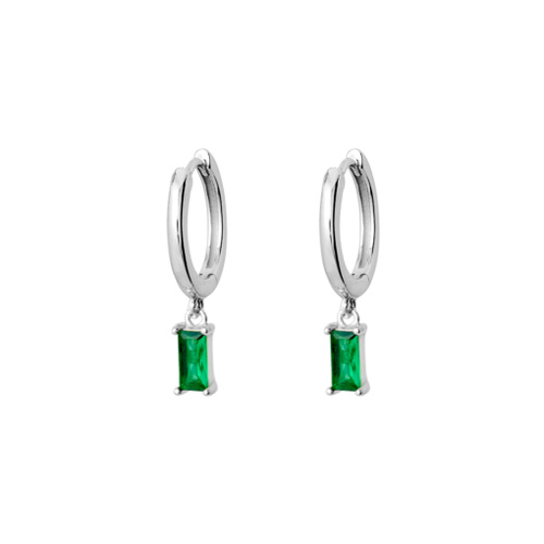 Indulge Sterling silver emerald CZ baguette hoop earrings