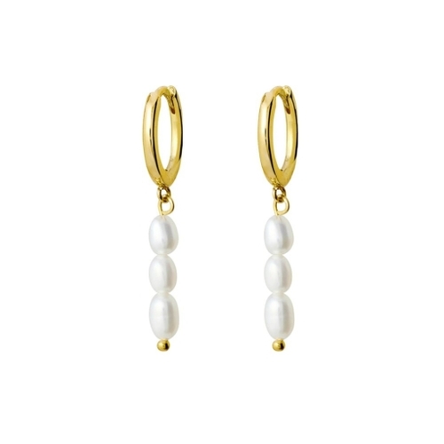 Indulge Yellow Gold Plated Sterling silver fine huggie earrings with freshwater pearls