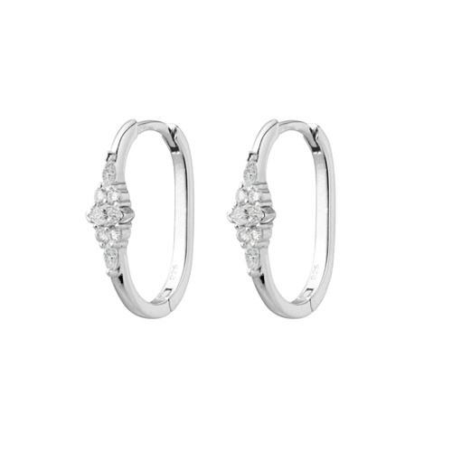 Indulge Sterling silver cluster set CZ fine oval hoop earrings