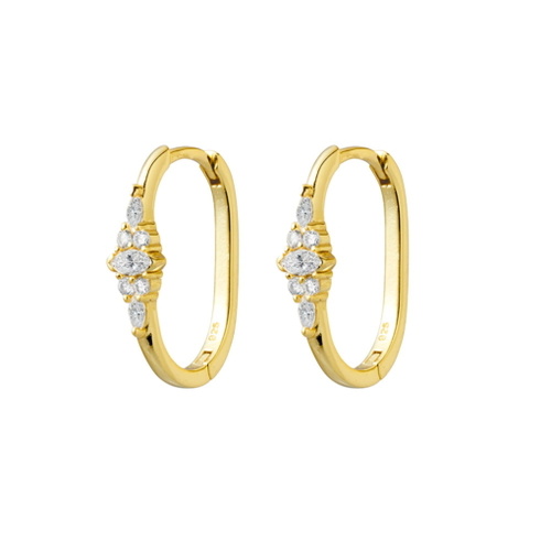 Indulge Yellow Gold Plated Sterling silver cluster set CZ fine oval hoop earrings