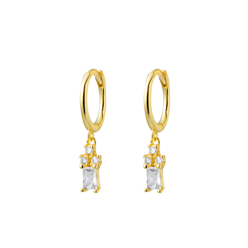 Indulge Yellow Gold Plated Sterling silver huggie earrings with CZ trio and drop feature