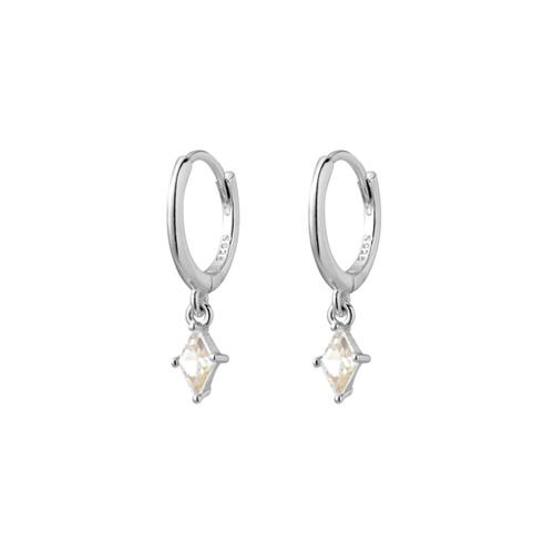 Indulge Sterling silver huggie earrings with drop diamond-shape CZ