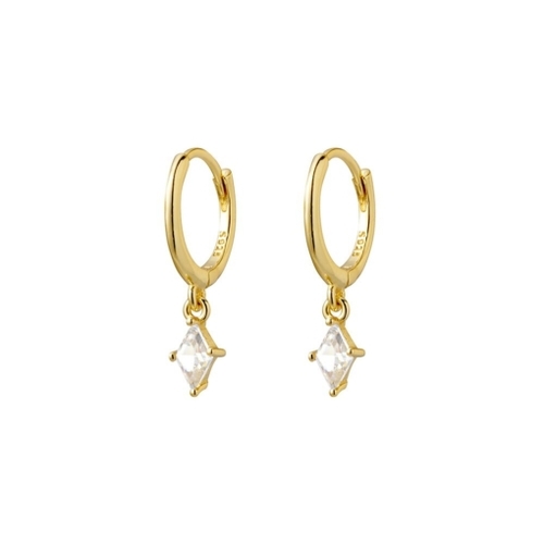 Indulge 925 Sterling silver gold plated huggie earrings with drop diamond-shape CZ
