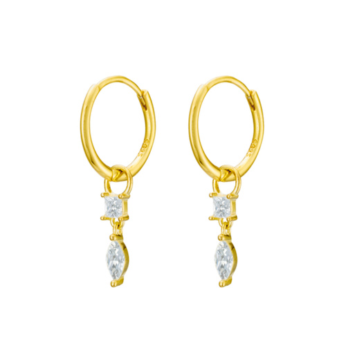 Indulge Yellow Gold Plated S/S Huggie Earrings with double CZ drop
