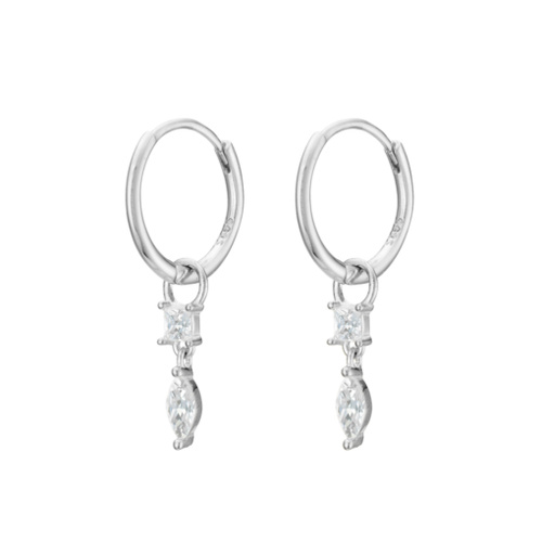 Indulge Sterling silver huggie earrings with double CZ drop