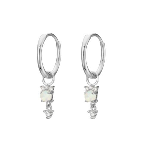 Indulge Sterling silver huggie earrings with light blue opalite & CZ drop