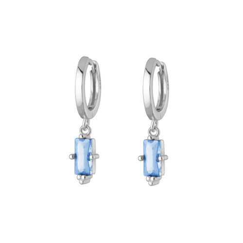 Indulge Sterling Silver Huggie Earrings with Baguette Cut Blue Topaz CZ