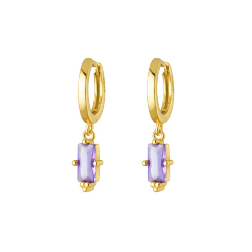 Indulge Sterling Silver Huggie Earrings with Baguette Cut Light Amethyst CZ