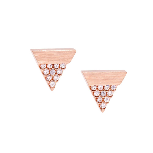PASTICHE ROSE GOLD PLATED STERLING SILVER CUBIC ZIRCONIA TRIANGLE STUDS