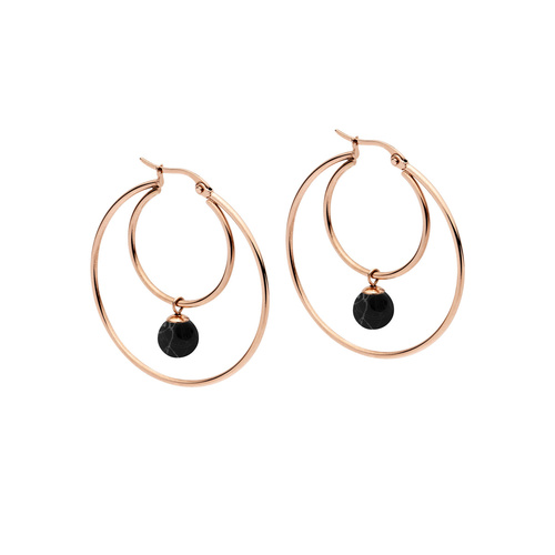 PASTICHE ROSE GOLD STAINLESS STEEL CARRYING STARS EARRINGS WITH BLACK HOWLITE