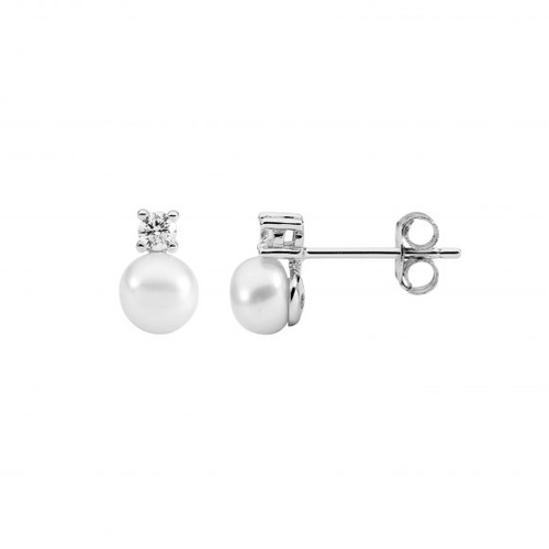 Ellani Sterling silver earrings freshwater pearl and cubic zirconia.