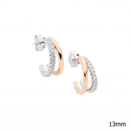 Ellani Sterling silver earrings with cubic zirconias and rose gold plating