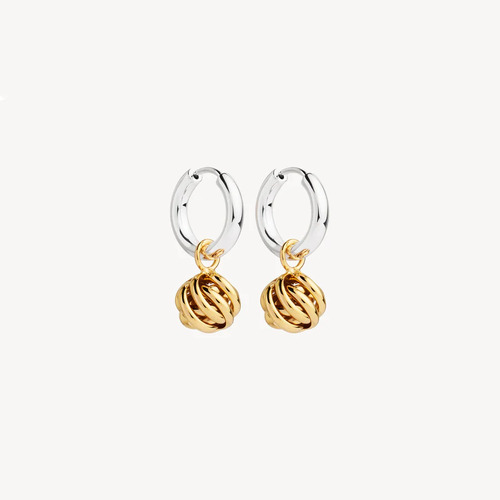 NAJO YELLOW GOLD AND SILVER NEST HUGGIE EARRINGS