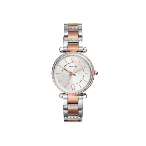FOSSIL CARLIE ROSE GOLD AND STAINLESS STEEL TWO TONE WATCH