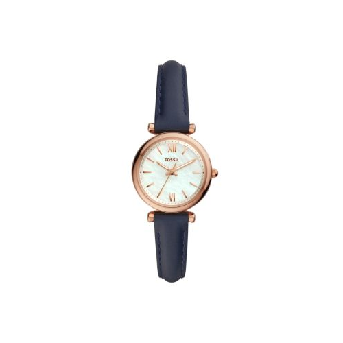 FOSSIL MINI CARLIE NAVY LEATHER AND ROSE GOLD WATCH