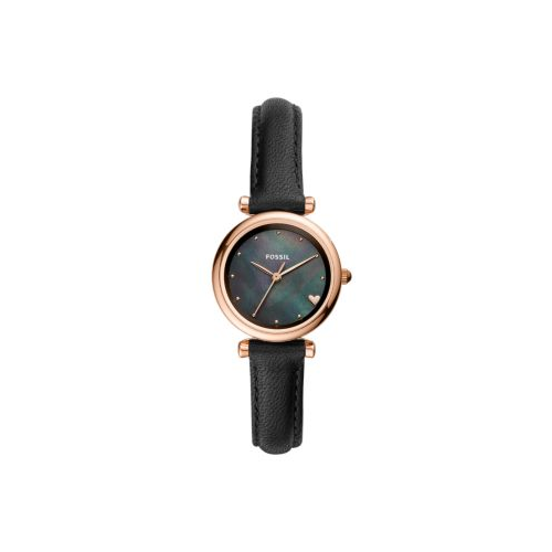 FOSSIL MINI CARLIE BLACK LEATHER AND ROSE GOLD WATCH