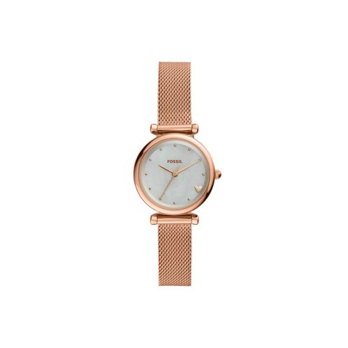 FOSSIL MINI CARLIE ROSE GOLD MESH WITH HEART WATCH