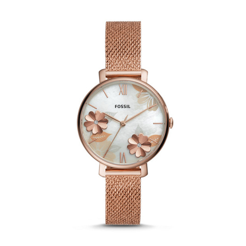FOSSIL ROSE GOLD MESH FLORAL JACQUELINE WATCH
