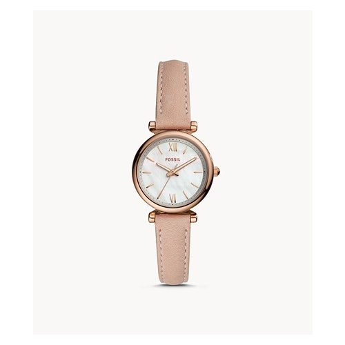 FOSSIL MINI CARLIE BLUSH LEATHER AND ROSE GOLD WATCH