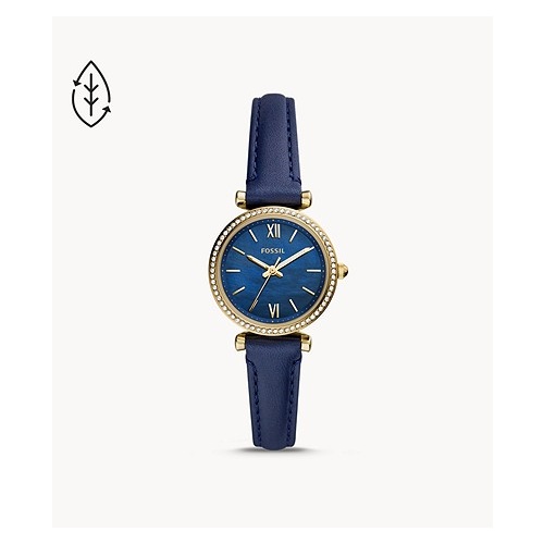 FOSSIL CARLIE MINI Y/GOLD NAVY LEATHER WATCH