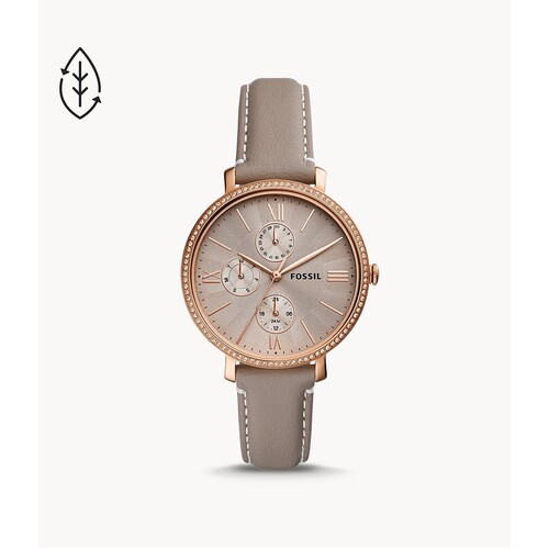 FOSSIL JACQUELINE MULTIFUNCTION ROSE GOLD GREY LEATHER WATCH