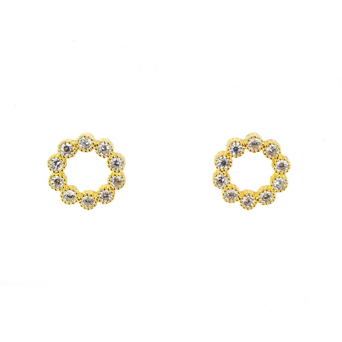 YELLOW GOLD CIRCLE OUTLINE CZ STUDS