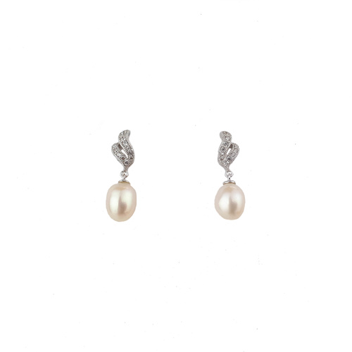SANTO STERLING SILVER AND FW PEARL TWO SWIRL CZ STUDS