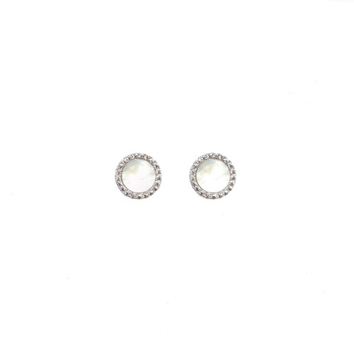 SANTO STERLING SILVER MOTHER OF PEARL AND CUBIC ZIRCONIA DISC STUDS
