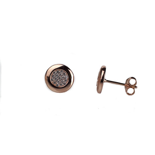 ROSE GOLD DISC STUDS WITH PAVE CZ CENTRE