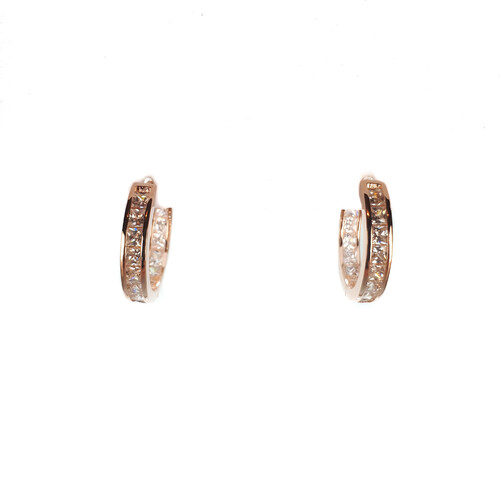 ROSE GOLD BAGUETTE CZ HUGGIE EARRINGS