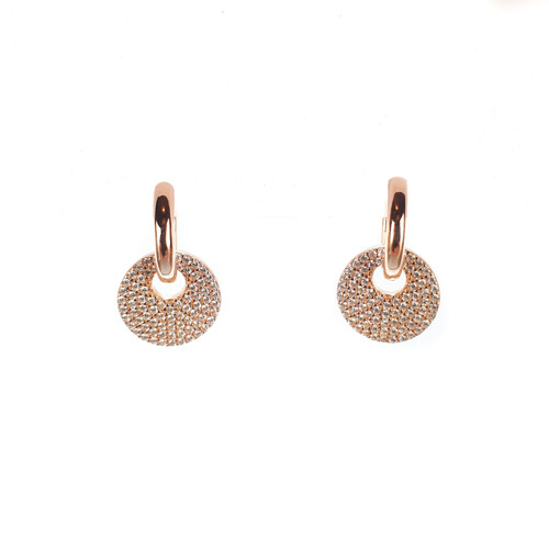 ROSE GOLD CZ PAVE DISC ON HUGGIE EARRINGS