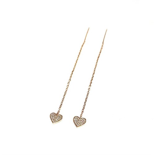 ROSE GOLD PLATED STERLING SILVER PAVE CUBIC ZIRCONIA HEART EARRINGS