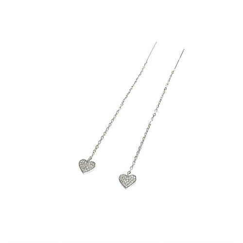 SANTO STERLING SILVER PAVE CUBIC ZIRCONIA HEART THREAD EARRINGS
