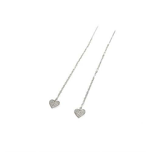 STERLING SILVER PAVE CUBIC ZIRCONIA HEART THREAD EARRINGS