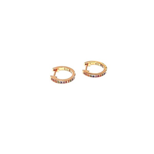 SANTO ROSE GOLD PLATED STERLING SILVER RAINBOW CUBIC ZIRCONIA HUGGIE EARRINGS