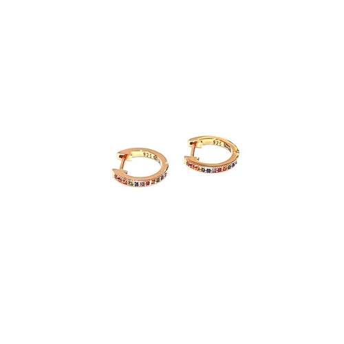 ROSE GOLD PLATED STERLING SILVER RAINBOW CUBIC ZIRCONIA HUGGIE EARRINGS